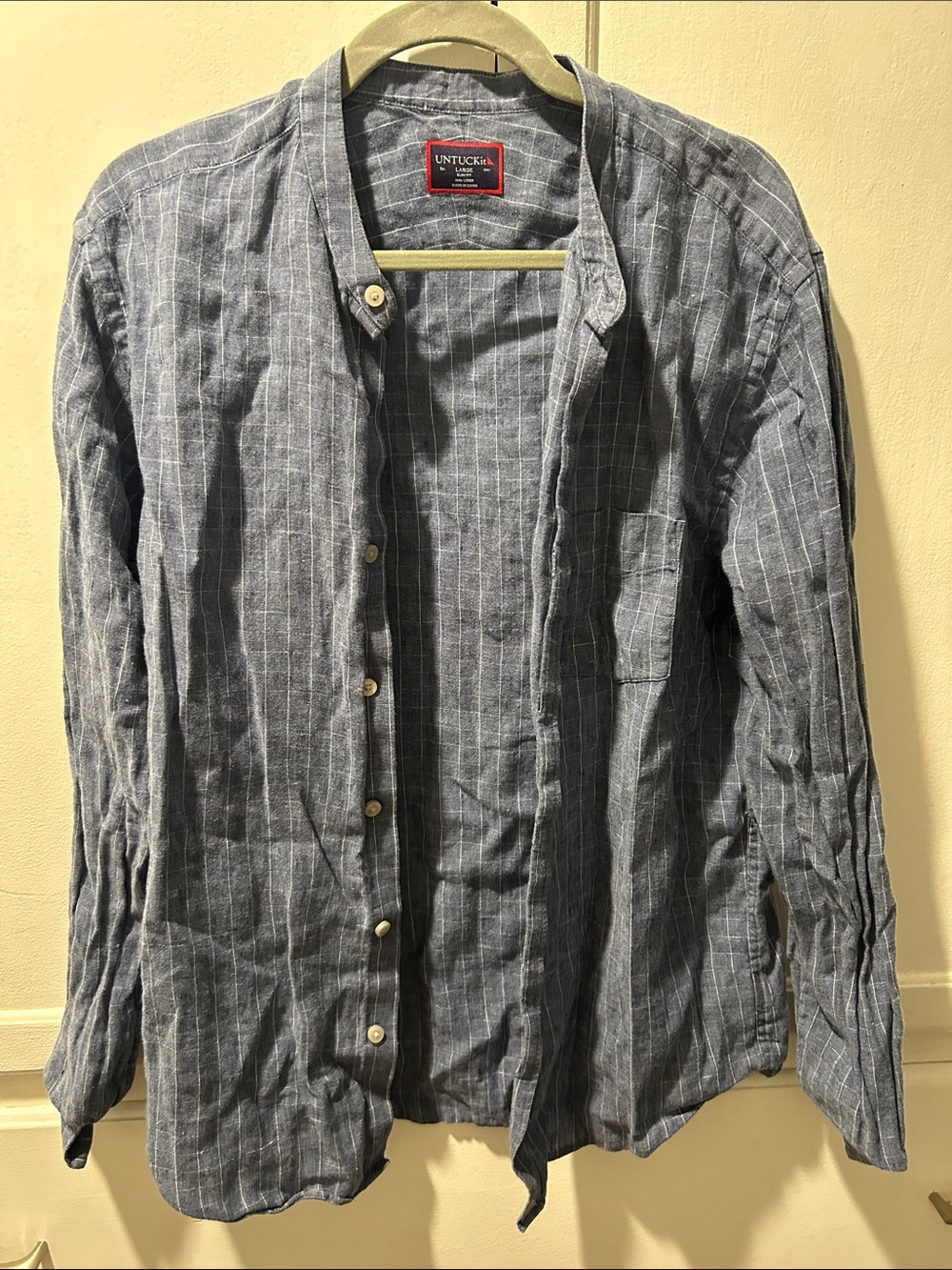 UNTUCKit Gray-Blue Striped Button-Down Linen Blend Shirt